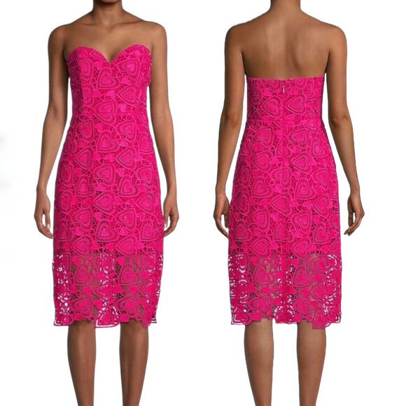 Milly Luisa Sweetheart Lace Strapless Midi Sheath Dress Hearts Eyelet Sz 6 - Picture 1 of 6